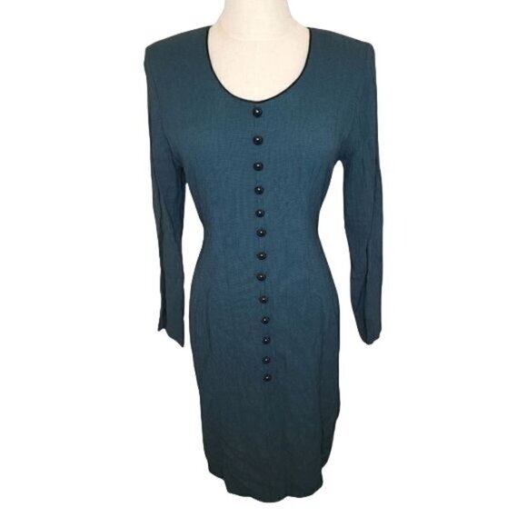 VTG L.A. Gal Micro Houndstooth Faux Full Button Zip Tie Back Dress 9/10 - Picture 1 of 6